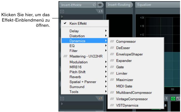 STEINBERG CUBASE 6 - Klichen Sie im Bereich «Insert-Effekte« in die ersten Insert-Effektschnitt-stelle. - 1
