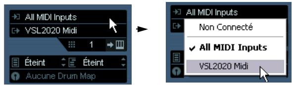 STEINBERG CUBASE STUDIO 4 - Sélectionner l'entrée MIDI dans l'inspecteur. - 3