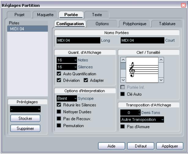STEINBERG CUBASE STUDIO 4 - Dans la page réglages de la partition-portée - 1