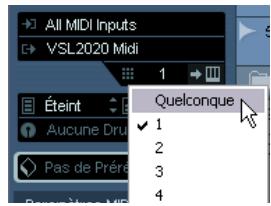 STEINBERG CUBASE STUDIO 4 - Réglage du canal et de la sortie MIDI dans la liste des pistes - 2