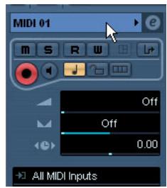 STEINBERG CUBASE STUDIO 4 - Sélectionner l'entrée MIDI dans l'inspecteur. - 2