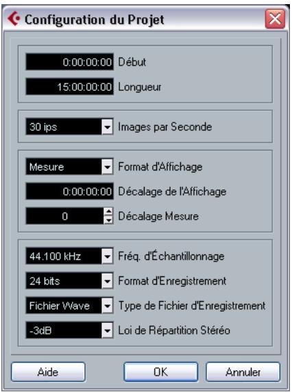 STEINBERG CUBASE STUDIO 4 - Le dialogue configuration du projet - 1