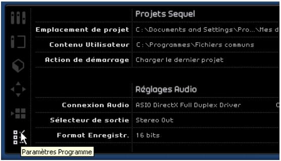 STEINBERG SEQUEL - La page paramètres programme - 1