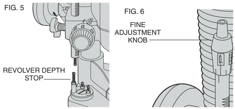 DEWALT DW621 - TRIPLE DEPTH ADJUSTMENT USING THE REVOLVER DEPTH STOP (FIG. 5) - 1