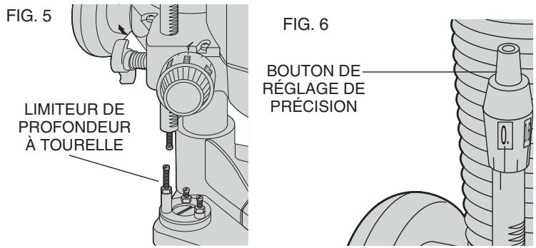 DEWALT DW621 - TRIPLE RÉGLAGE DE LA PROFONDEUR À L'AIDE DU LIMITEUR DE PROFONDEUR À TOURELLE (FIG. 5) - 1
