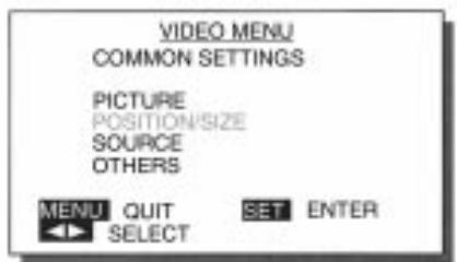 FUJITSU HTM-42A - Choisissez POSITION/SIZE (position/taille) dans la page écran VIDEO MENU. - 1