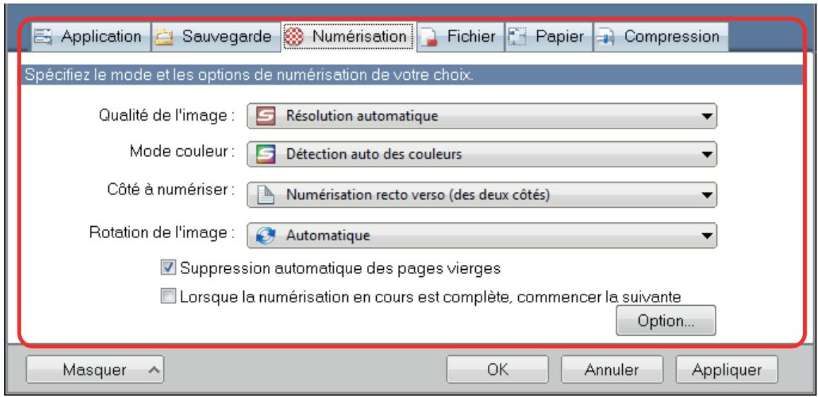FUJITSU SCANSNAP IX100 - Configurez les paramètres de numérisation dans chaque onglet. - 1