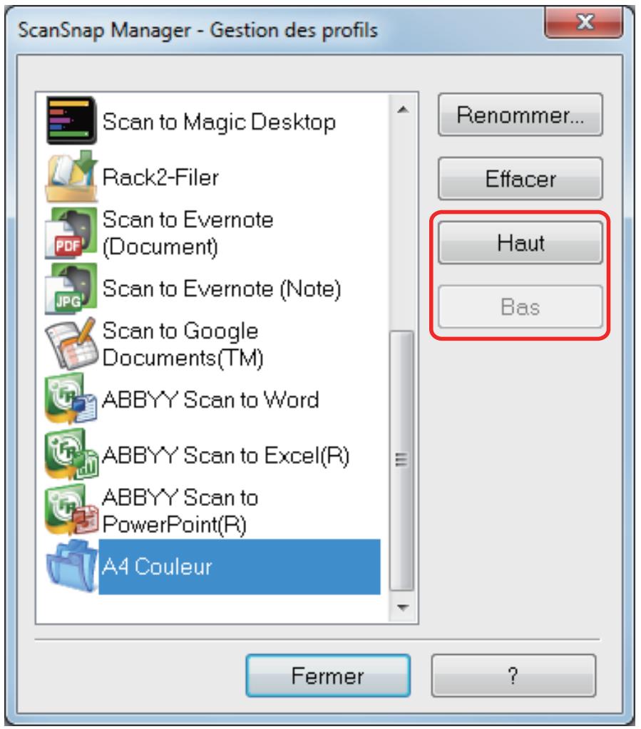 FUJITSU SCANSNAP IX100 - Cliquez sur le bouton [Haut] ou [Bas] pour déplacer le profil dans la liste. - 1
