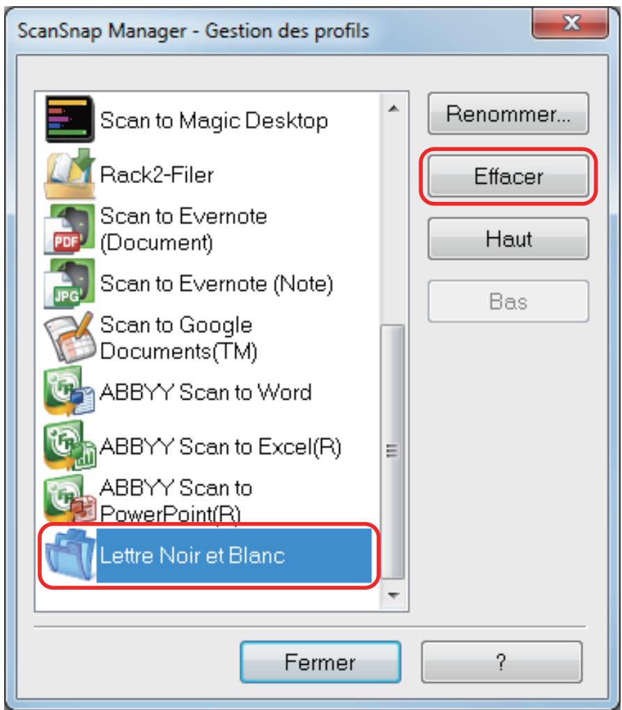 FUJITSU SCANSNAP IX100 - Sélectionnez un profil et cliquez sur le bouton [Effacer]. - 1