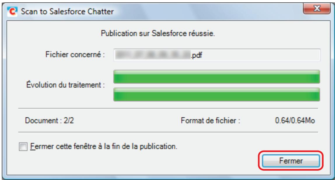 FUJITSU SCANSNAP IX100 - Cliquez sur le bouton [Fermer] pour fermer la fenêtre [Scan to Salesforce Chatter] lorsque la publication est terminée. - 1