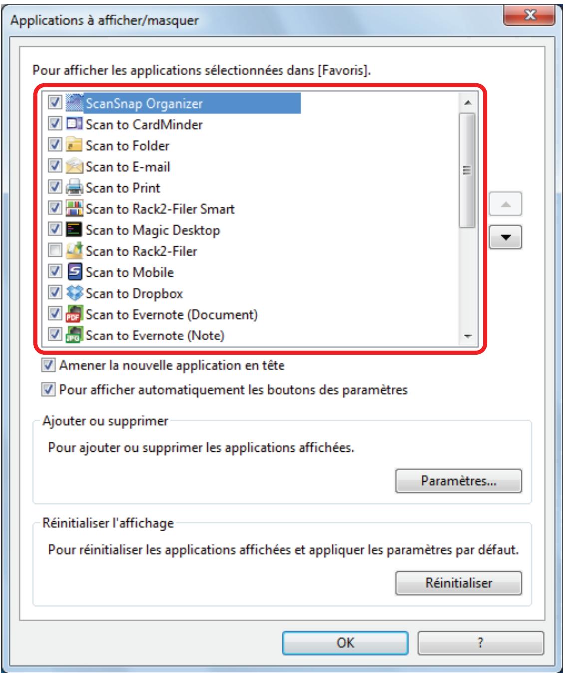 FUJITSU SCANSNAP IX100 - Spécifiez l'ordre dans lequel les applications sont affichées dans le quick menu. - 1