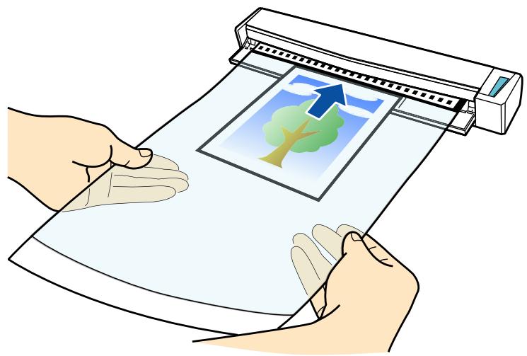FUJITSU SCANSNAP S1100I - La partie hachurée en noir et blanc du Transparent doit d'abord être insérée dans le scanneur, dans le sens indiqué par la flèche. - 1