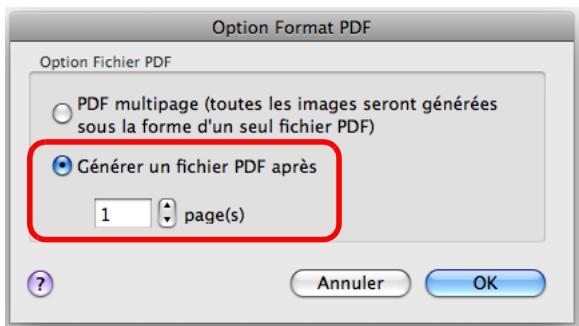 FUJITSU SCANSNAP S1100I - Sélectionnez Générer un fichier PDF après (n) page(s) et saisissez le nombre de pages à fractionner. - 1