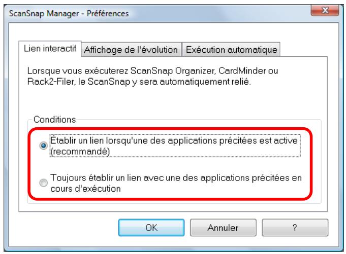 FUJITSU SCANSNAP S1100I - Dans l'onglet Lien interactif, Sélectionnez le mode de liaison automatique. - 1