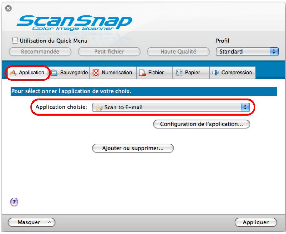 FUJITSU SCANSNAP S1100I - Dans le menu local Application chosesie de l'onglet Application, selectionnez Scan to E-mail. - 1