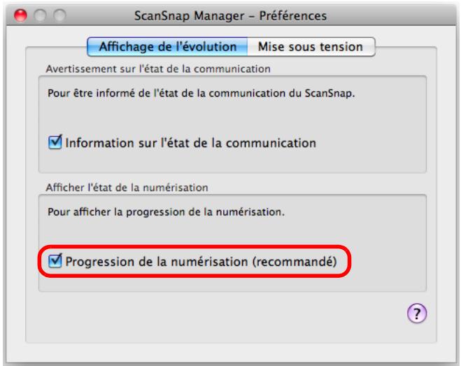 FUJITSU SCANSNAP S1300I,  SCANSNAP S1300I DELUXE - Dans l'onglet Affichage de l'évolution, décochez la case Progression de la numérisation (recommende). - 1