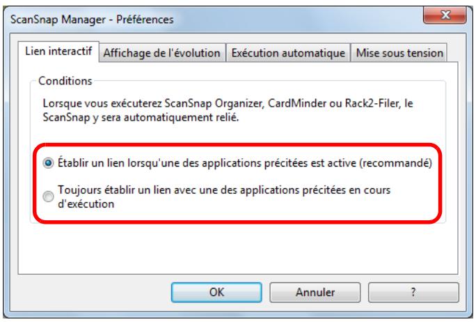 FUJITSU SCANSNAP S1300I,  SCANSNAP S1300I DELUXE - Dans l'onglet Lien interactif, Sélectionnez le mode de liaison automatique. - 1