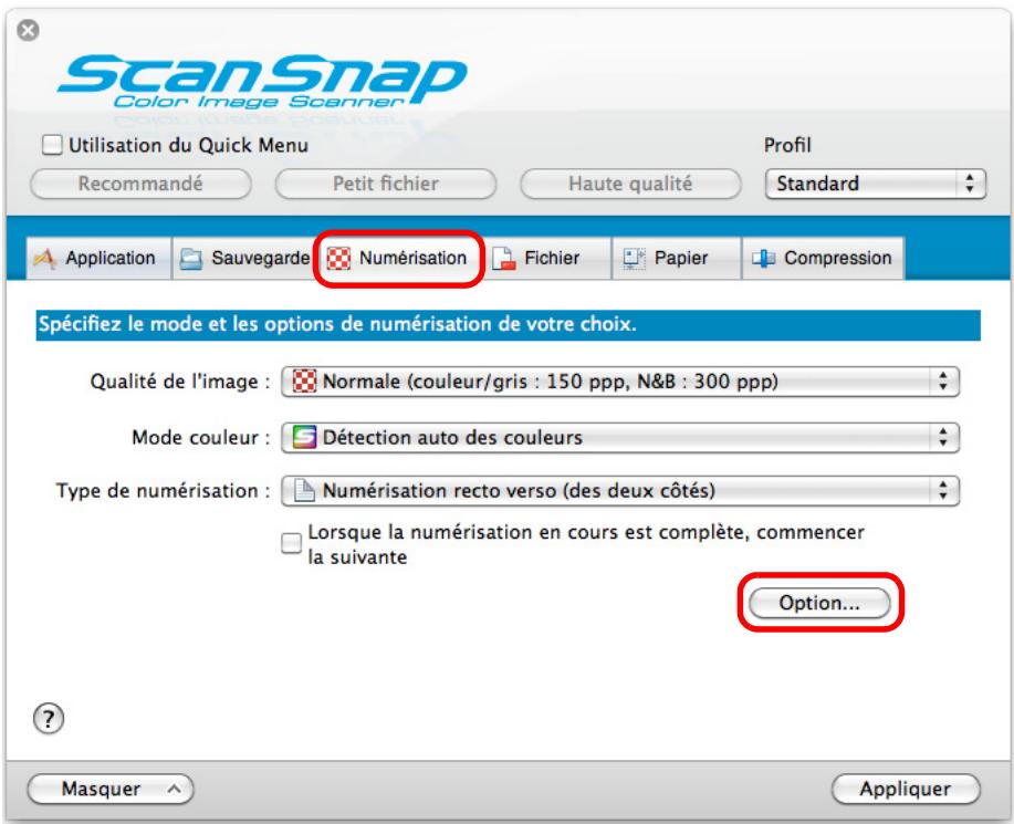 FUJITSU SCANSNAP S1300I,  SCANSNAP S1300I DELUXE - Cliquez sur le bouton Option de l'onglet Numérisation. - 1