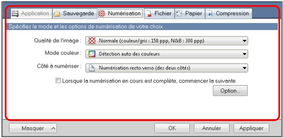 FUJITSU SCANSNAP S1300I,  SCANSNAP S1300I DELUXE - Modifiez les paramètres de numérisation dans chaque onglet. - 1