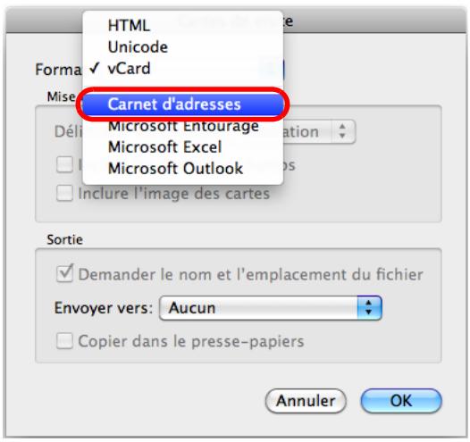 FUJITSU SCANSNAP S1300I,  SCANSNAP S1300I DELUXE - Dans le menu local Format, Sélectionnez Carnet d'adresses. - 1
