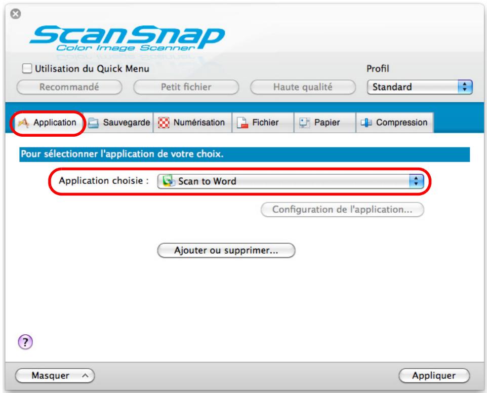 FUJITSU SCANSNAP S1300I,  SCANSNAP S1300I DELUXE - Dans le menu local Application chosesie de l'onglet Application, selectionnez Scan to Word ou Scan to Excel. - 1