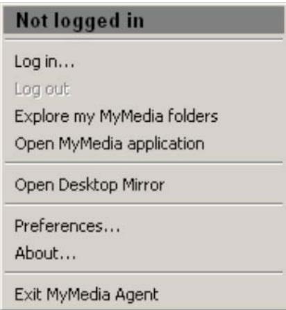 VERBATIM MEDIASHARE - Options du menu de l'agent mediashare - 1