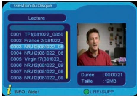 VISIONIC VNT 400 - c) Gestion des fichiers enregistrres (pré-visualiser / effacer) - 1