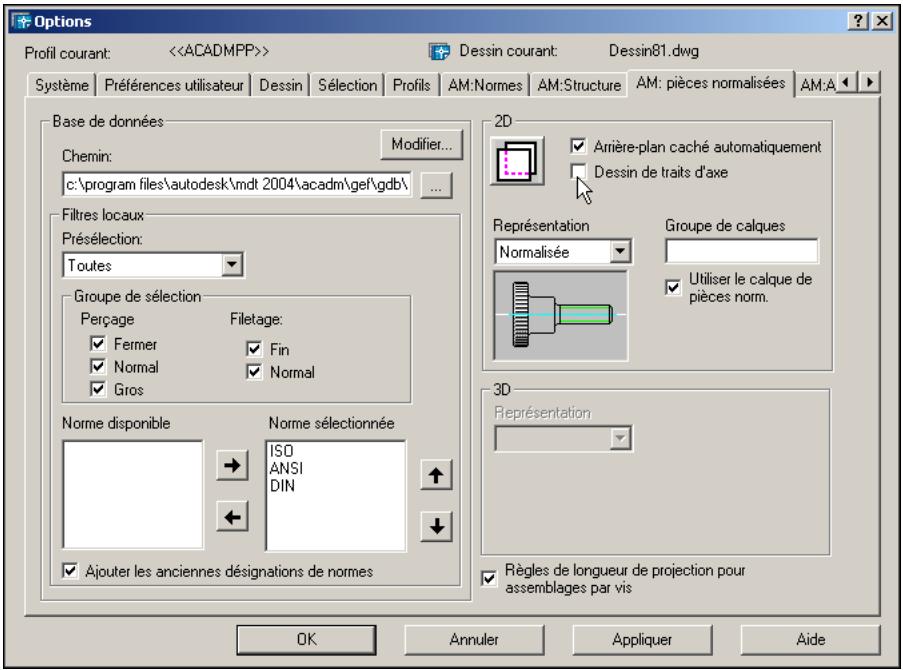 AUTODESK AUTOCAD MECHANICAL 2004 - Pour désactiver les traits d'axe dans la configuration - 1