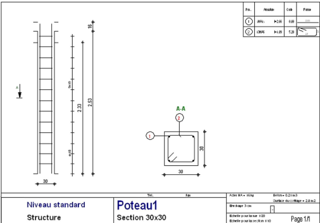 AUTODESK ROBOT STRUCTURAL ANALYSIS 2011 - Exemple de la génération des armatures du poteaux et des plans d'armatures (avec la possibilité d'exporter le plan vers le calculiel Autocad® Strctural Detailing - Béton) - 1