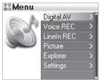 COWON IAUDIO X5V - Opérations simples : utilisation du menu - 2