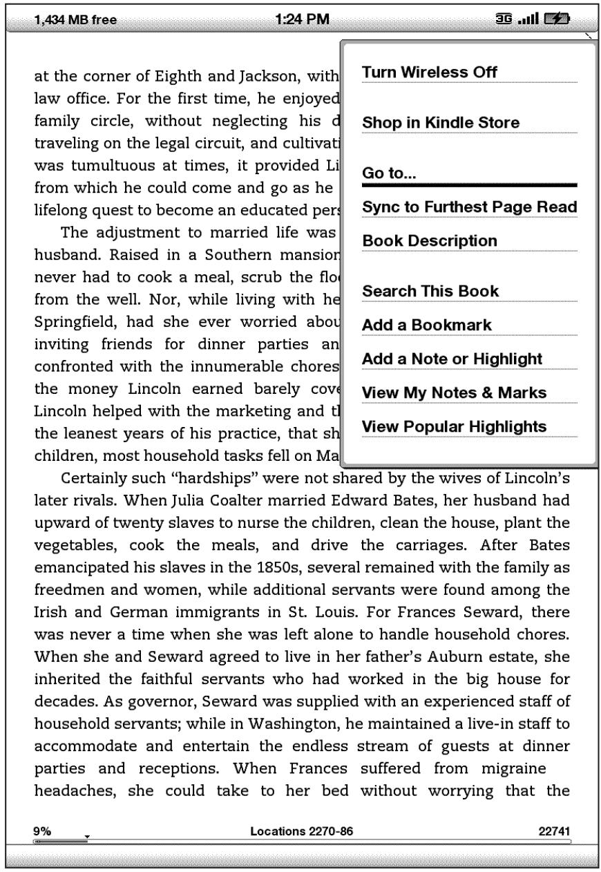 AMAZON KINDLE DX - NAVIGATION À L'AIDE DU MENU - 1
