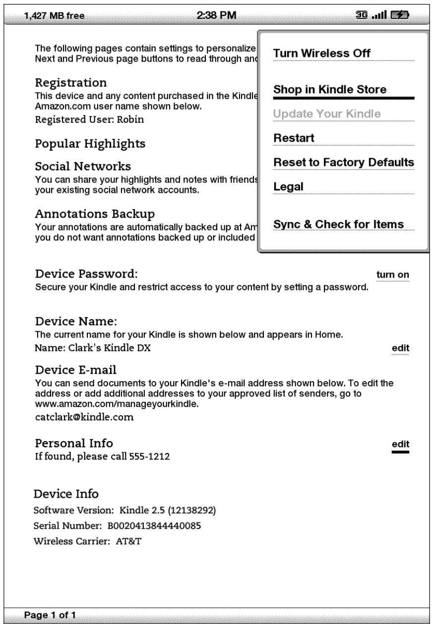 AMAZON KINDLE DX - MENUS SETTINGS - 1