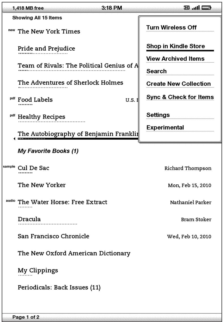 AMAZON KINDLE DX - À L'AIDE DES MENUS - 1