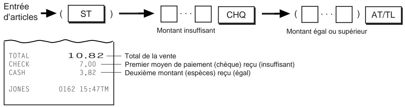 TEC MA-1350 2 - 4) Réception de plusieurs moyens de paiement (plusieurs règlements par plusieurs moyens de paiement) Exemple) - 1