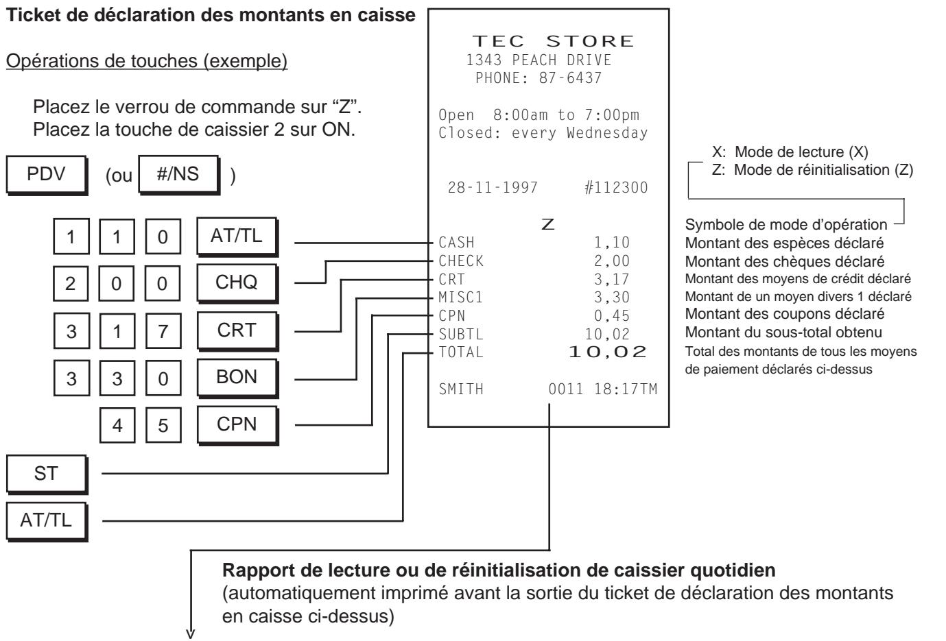 TEC MA-1350 2 - Exemple de format d'impression de la déclaration des montants en caisse - 1