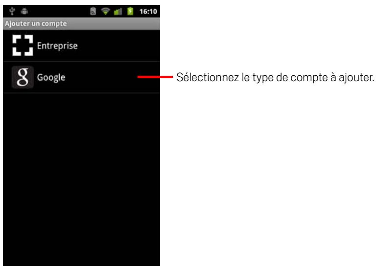 GOOGLE ANDROID 2.3 - Sélectionnez le type de compte à ajouter. - 1