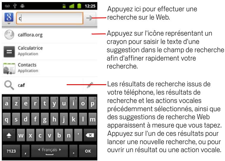 GOOGLE ANDROID 2.3 - Lancer une recherche sur le téléphone et sur le web en saisissant du texte - 3