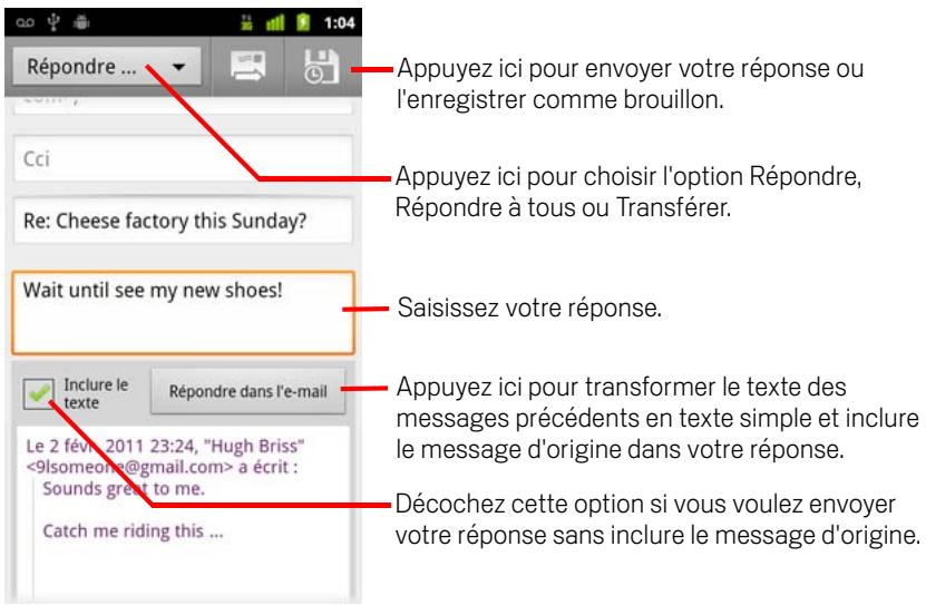 GOOGLE ANDROID 2.3 - Répondre à un message ou le transférer - 2