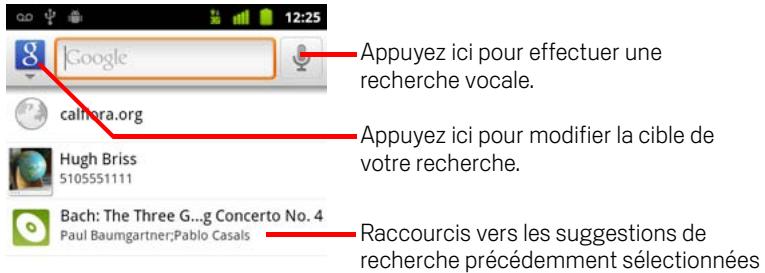 GOOGLE ANDROID 2.3 - Lancer une recherche sur le téléphone et sur le web en saisissant du texte - 1