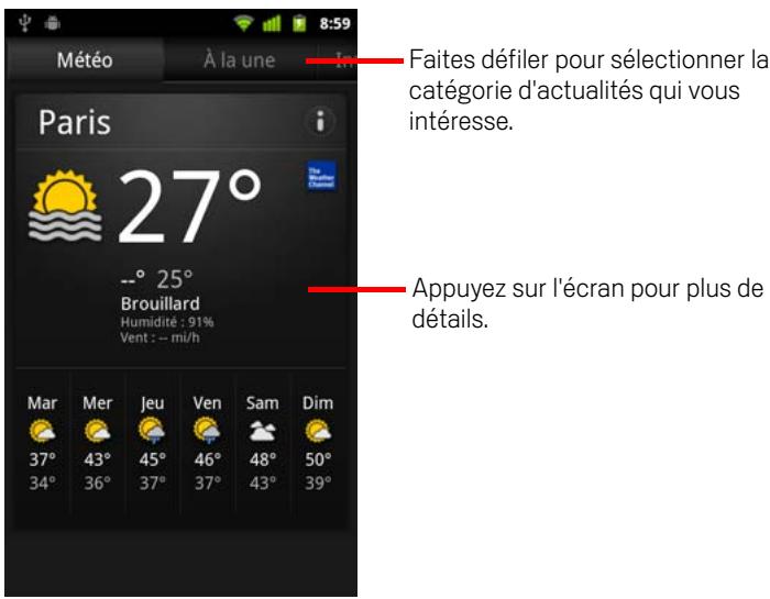 GOOGLE ANDROID 2.3 - Obtenir des détails sur les actualités et la météo - 1