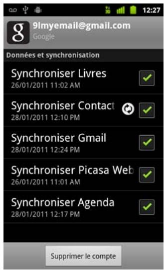 GOOGLE ANDROID 2.3 - Modifier les paramètres de synchronisation d'un compte - 1