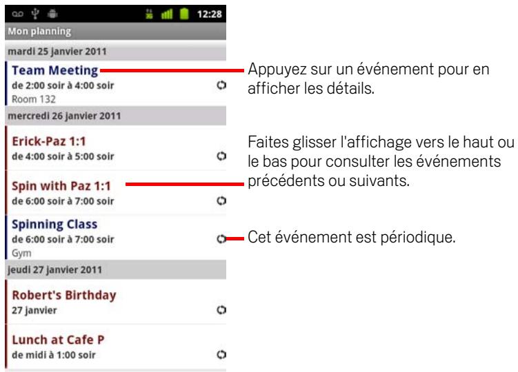 GOOGLE ANDROID 2.3 - Passer à la vue mon planning - 1