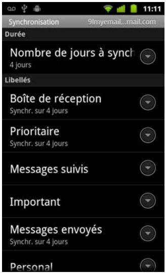 GOOGLE ANDROID 2.3 - Sélectionner les libellés à synchroniser - 1