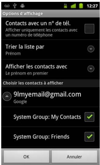 GOOGLE ANDROID 2.3 - Choisir les groupes affichés - 1