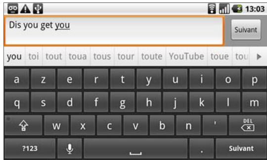 GOOGLE NEXUS ONE - Pour modifier l'orientation du clavier - 1