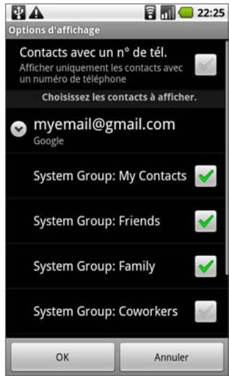 GOOGLE NEXUS ONE - Pour choisir les groupes affichés - 1