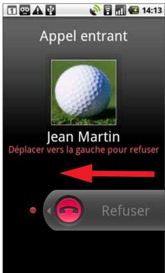 GOOGLE NEXUS ONE - Pour refuser un appel et le transférer vers votre messagerie vocale - 1