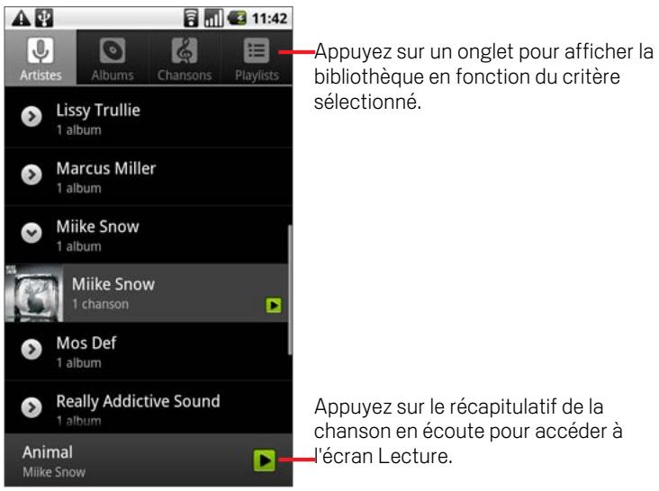 GOOGLE NEXUS ONE - Pour ouvrir musique et afficher votre bibliothèque musicale - 1