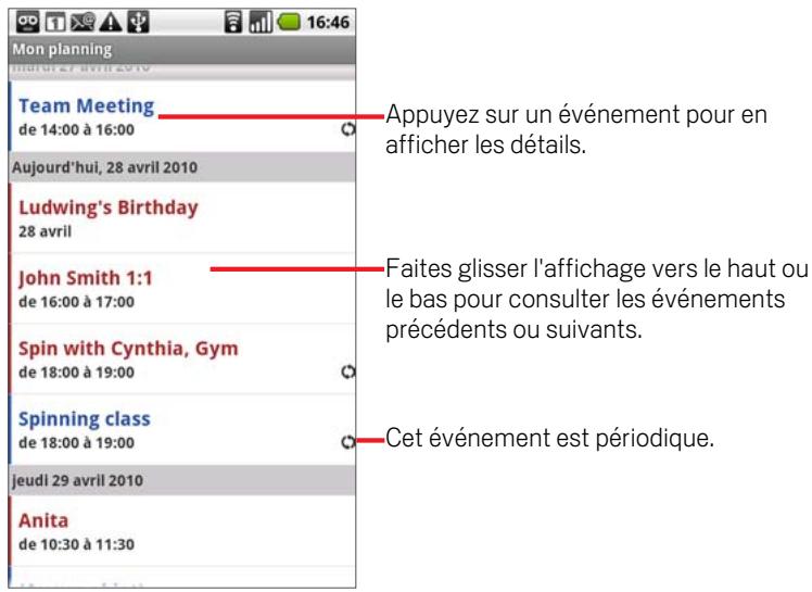 GOOGLE NEXUS ONE - Pour passer à la vue mon planning - 1
