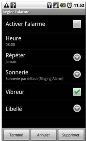 GOOGLE NEXUS ONE - Pour définir une alarme - 2